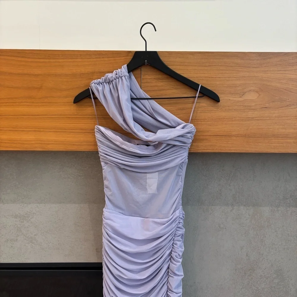 NWT Abercrombie‎ & Fitch Mesh Asymmetrical Off The Shoulder Maxi Dress, Size XXS
